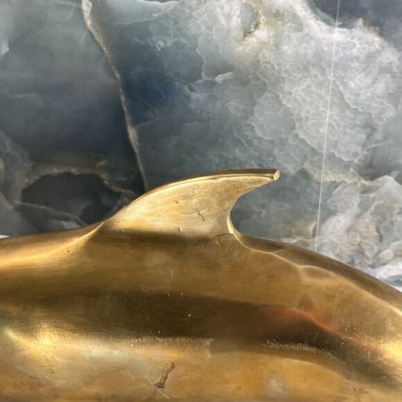 Dolphin Sculpture/Sea Life Figurine Vintage Solid Brass 13.5" x 7" - Picture 4 of 13
